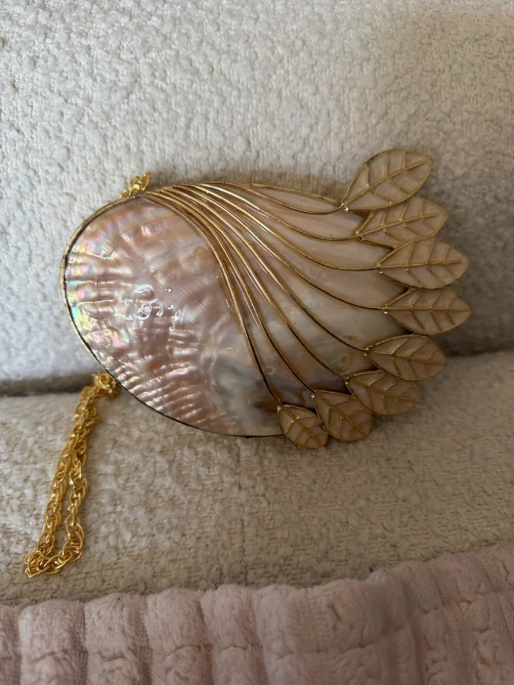 Mother of Pearl Shell Clutch Bag | Gold Leaf Evening Purse